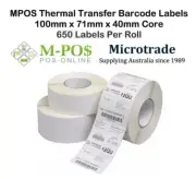 Barcode Labels 100mm x 71mm x 40mm core Thermal Transfer - Suit TLP2824, GC420T.