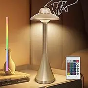 Rechargeable Touch Table Lamp, Dimmable Nightstand Lamp with 3 CCT, RGB, and Stepless Dimming, Color-Changing Lamp for Bedroom, Mood Lighting, or Home Decor Party (Metal)