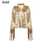 Lady Tassel Fringe Sequin Jacket Long Sleeve Short Coat Tops Rock BF Dance Club