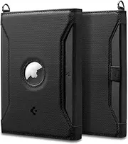 [Spigen] Passport Card Holder Pen Holder Leather Case Cover, Built-in AirTag Slot, Travel Wallet Documents Organizer Protector Accessories with RFID Blocking Technology SIM Card Pin Included - Black
