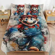 a1220 Super Mario Duvet Cover Set, 3 Piece Bedding Set 86x70" Double Sided Printing Decorative Comforter Cover Set (1 Duvet Cover + 2 Pillow Shams)" j