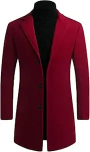 [Maiyifu-GJ] Men's Winter Wool Blend Long Trench Coat Single Breasted Slim Mid-Length Overcoat Casual Business Jacket