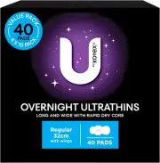 Ultrathins Overnight Pads with Wings 40 Count (4 X 10 Pack) - Packaging May Vary