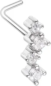 [Pierced Owl] 20GA 316L Stainless Steel CZ Crystal Zig Zag L-Bend Nose Stud