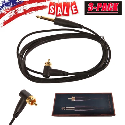 3pcs Silicone Tattoo RCA Clip Cord 1.8 M 6 ft for Power Supply Machine Angled