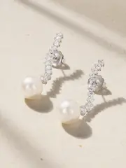 [Mikimoto] Mikimoto - 18-karat White Gold, Diamond And Pearl Earrings - Silver - One size One size Silver