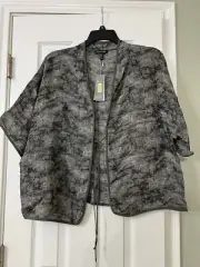 XL $268 NEW EILEEN FISHER BLACK LINEN GAUZE JACQUARD TIE-FRONT BOXY JACKET