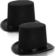 2 Pack Black Felt Top Hat, Funny Party Magician Stovepipe Hat, Formal Tuxedo Ringmaster Vampire Costume Hat, Dress Up Victorian Lincoln Hat for Cosplay, Halloween, Unisex