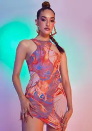 [Jaded London] Mixed Marble Print Double Layer Mesh Dress