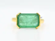 Octagon Shape Natural Emerald gold Ring Unisex emerald ring split shank emerald