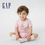 GAP 嬰兒裝 LOGO/小熊印花純棉短袖包屁衣-淺粉色(671354)