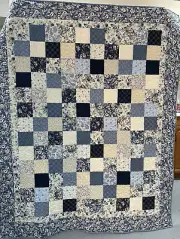 Blue and Cream Patchwork Quilt Handmade 59" x 72" Throw Couch Sofa Lap Size