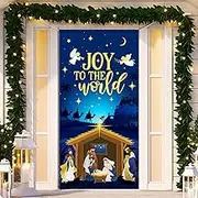 IMISHM Christmas Door Cover Jesus Holy Night Christmas Door Decorations Christmas Porch Sign Religious Christmas Front Door Banner Nativity Door Cover for Holiday Winter Christmas Decorations
