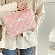 TangTangBags - Quilted Zip Makeup Pouch Argyle Embossed - Pink - One Size