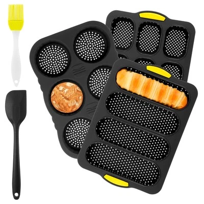 Set of 5 Silicone Hamburger Bun Mold 4 6 9 Cup Hamburger Bun Pan with Spatula...