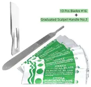10 Scalpel Blades #16 Includes #3 Metal Handle Suitable for Dermaplaning, Crafts
