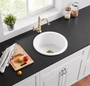 470*228mm Camden Fireclay Round Golss White Single Bowl Inset & Undermount Sink