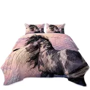 Sunset Clouds behind Black and White Pinto Horse Coverlet