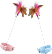 Interactive Cat Toy Set 2pcs Teasing Stick Collar for Cats Soft Plume Teaser Toys for Kitten Playtime