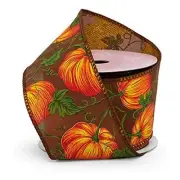 2.5in. Wide Pumpkin Patch on Brown Wired Ribbon - 10 Yards (56000005)