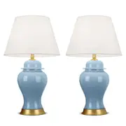 SOGA 2x Oval Ceramic Table Lamp with Gold Metal Base Desk Lamp Blue