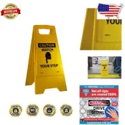 OSHA Compliant Caution-Watch Your Step Double-Sided Floor Sign – Yellow 24"x10"