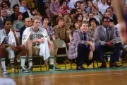 Larry Bird and Bill Fitch head coach Boston Celtics watch from the- Old Photo