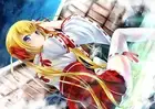 Anime blonde hair blue eyes japanese clothes miko Custom Gaming Mat Desk