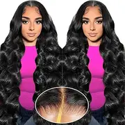 XNJ 34 Inch Glueless Human Hair Wig Pre Cut 200% Density HD Lace Front Wig Human Hair 7×5 Wavy Lace Front Wig Especially Closure, Wear and Go Without Glue