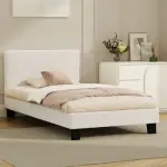 Oikiture Bed Frame King Single Size Base White Boucle TOFU