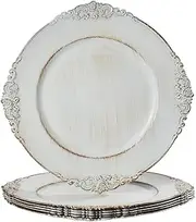 MAONAME Antique White Charger Plates, Round Antique Plate Chargers for Dinner Plates, 13" Plastic Charger for Plates, Wedding Table Setting, Set of 6