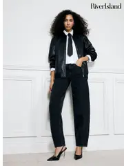 River Island Black Seamed Barrel 100% Cotton Jeans (AV6166) | $88