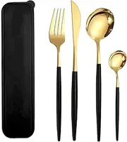 Silverware Set with Case， 4pcs Premium Stainless Steel Cutlery Set for Lunch Camping School Picnic Workplace Travel ，Mirror Finish Flatware Set ，Include Fork Knife Spoon Flatware Sets