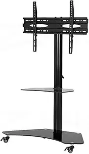 [Artiss] 32-70 Inch TV Stand on Wheels, Adjustable TVs Mount Bracket Storage Shelf Universal Mounting Brackets Floor Mobile Stands Home Entertainment Office Bedroom, Screen Monitor Tempered Glass Black