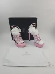 Versace Women's Sparkle Heeled Platform Sandals Ankle Strap Shoes Size 40 New