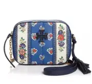 NWT TORY BURCH McGraw Floral Camera HandBag Blue Tea Rose Border Purse Crossbody