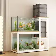 TRAGLO Metal Aquarium Stand Turtle Reptile Terrariums Rack with Storage Shelves Height 110cm Fish Tank Stand for Home Office,Tank Not Included(White frame+walnut,90x40x110cm)