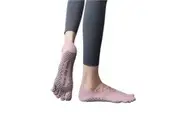 Elosung 2 Pcs Pink Non Slip Yoga Pilates With Toe Design For Women Cotton Blend Anti Silicone Grip Socks