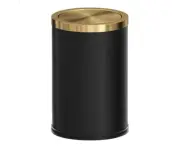 Small Black Gold Garbage Can Trash Bucket Flipping Lid Bathroom Kitchen Room