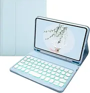 [Acphtab] Keyboard Case for iPad Mini with Detachable 7 Colors Backlit Keyboard, Slim Leather Folio Shockproof Cover for Apple iPad Mini 5 2019/iPad Mini 1 2 3 4 (Light Blue)