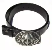 Casino Skulls & Ace Of Spades Removable Belt Buckle & Solid Black Leather Belt