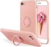 UEEBAI Case for iPhone 7 Plus iPhone 8 Plus, Slim Liquid Silicone Phone Case with 360 Rotatable Ring Holder Kickstand wtih Magnetic Car Mount Gel Rubber Shockproof TPU Bumper Case Cover - Pink