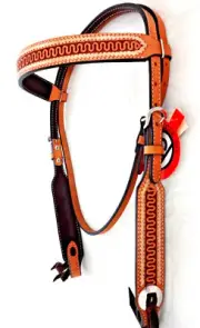Rawhide Laced Browband Headstall Snake W Stamped Leather Belt Conchos Horse Tack