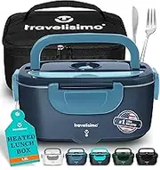 TRAVELISIMO Electric Lunch Box, 80 W Food Box, Warm Lunch, 1.5 L Heat Box for Food, 3-in-1 Lunch Box, Electric 12 V/24 V/220 V, Heat Container for Takeaway for Work, Car, Truck, Electric Lunch Box