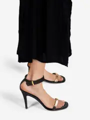 Black Astrakhan Ankle Strap Sandals