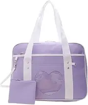 AIMALL Macaron Shoulder Bag Japanese Anime Soft Girl JK Uniform Bag with Heart Design 14.57x10.63x4.72 Inch Portable School Diagonal Tote