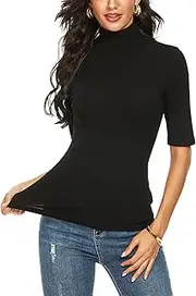 [M T 4 YOU] Womens Short Sleeve Mock Turtleneck Business Casual Tops Slim Fitted Plain Tee Shirts