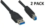 2 Pack 10Ft USB 3.0 Super Speed 4.8Gbps Type A Male to B Male Cable