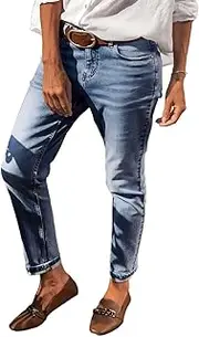 [Flamingals] Straight Leg Mid Waist Casual Roll Hem Denim Cropped Jeans Without Belt Light Blue 2XL