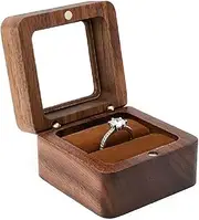 [Generic] Wooden Ring Box, Square Wedding Ring Box Ring Holder Box with Single Slot, Retro Engagement Ring Box Proposal Ring Box for Wedding, Ceremony (Brown, One size)
